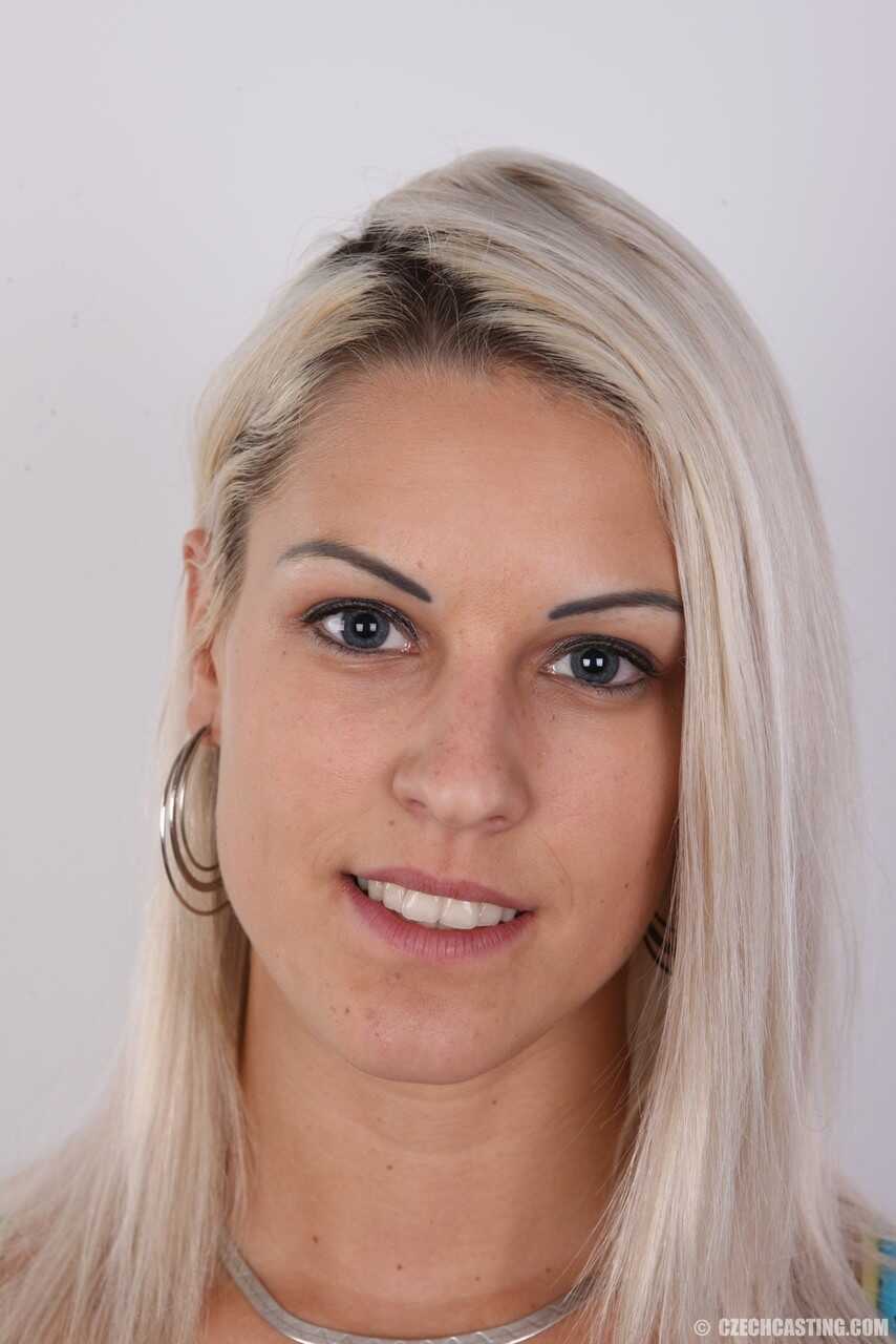Platinum blonde Blanche Bradburry shows off her pierced pussy after stripping naked - Blanche Bradburry