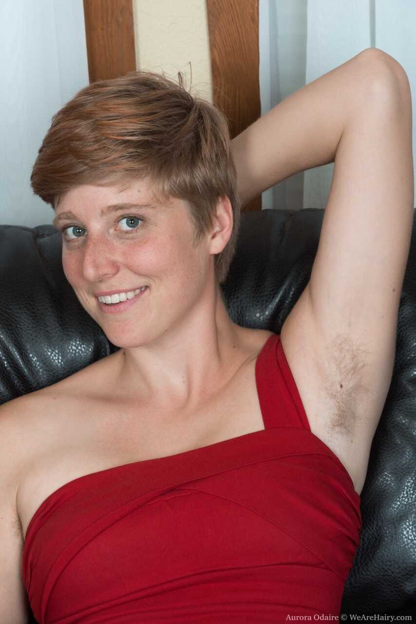 Short-haired Aurora Odaire's unshaven pits and pussy