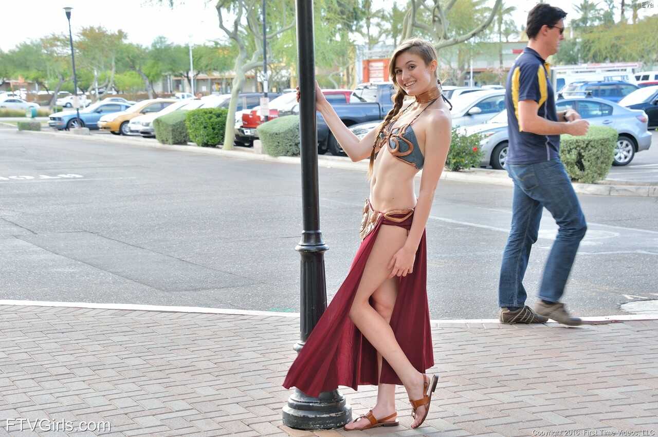 Hot teen in harem costume toys pussy and ass outdoors when nobody's looking - Eva Celeste