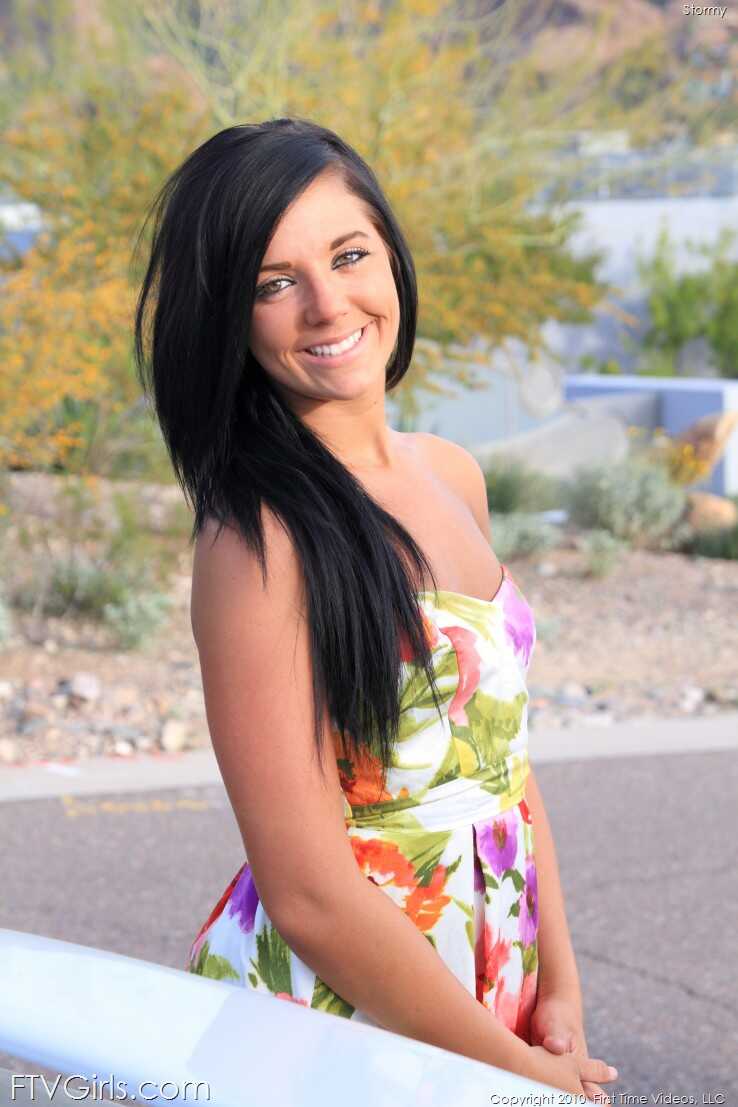 Nice teen Stormy's tight ass gets filled with two girlfriends while naked in public - Stormy
