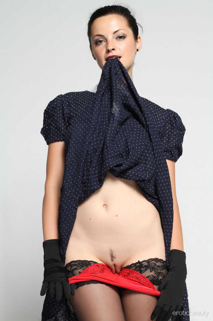 Naughty Lu Lu: The Hairy Teen with a Perfect Body Strikes Hot Nude Poses in Black Gloves and Stockings - Lu Lu