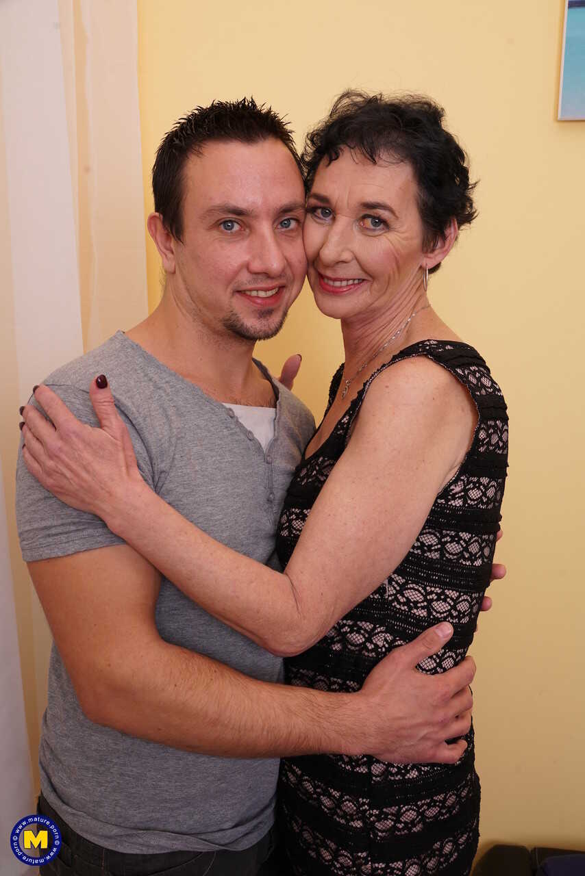 Mature Cougar Pixie and her Toy Boy Rob Engage in Foreplay as She Undresses, Showing off her Saggy Tits and Stockings - Pi...