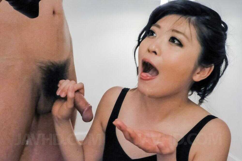 Japanese girl Rei Asamiya licks and sucks the creamy loads from two cocks in an intense facial cum shot! - Rei Asamiya