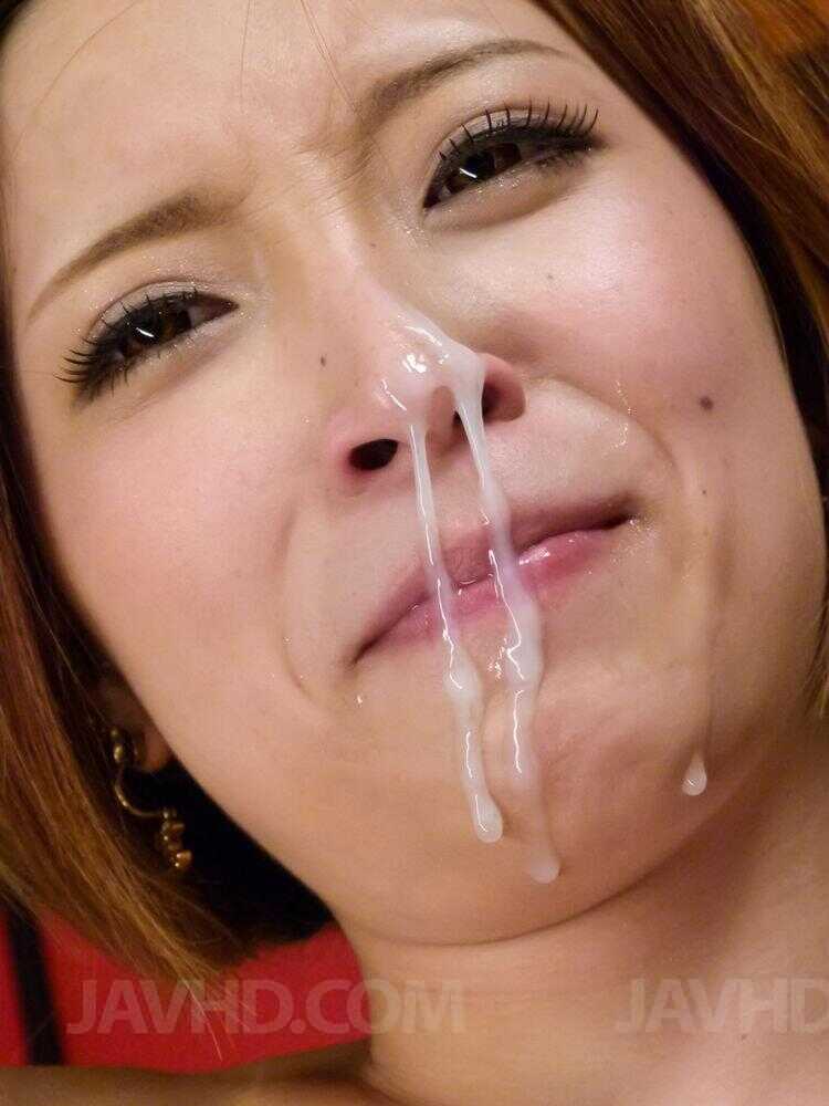 Japanese Ena Ouka Receives a Double Facial Cumshot with Two Guys' Sperm in her Redhead Hair and Lips - Ena Ouka