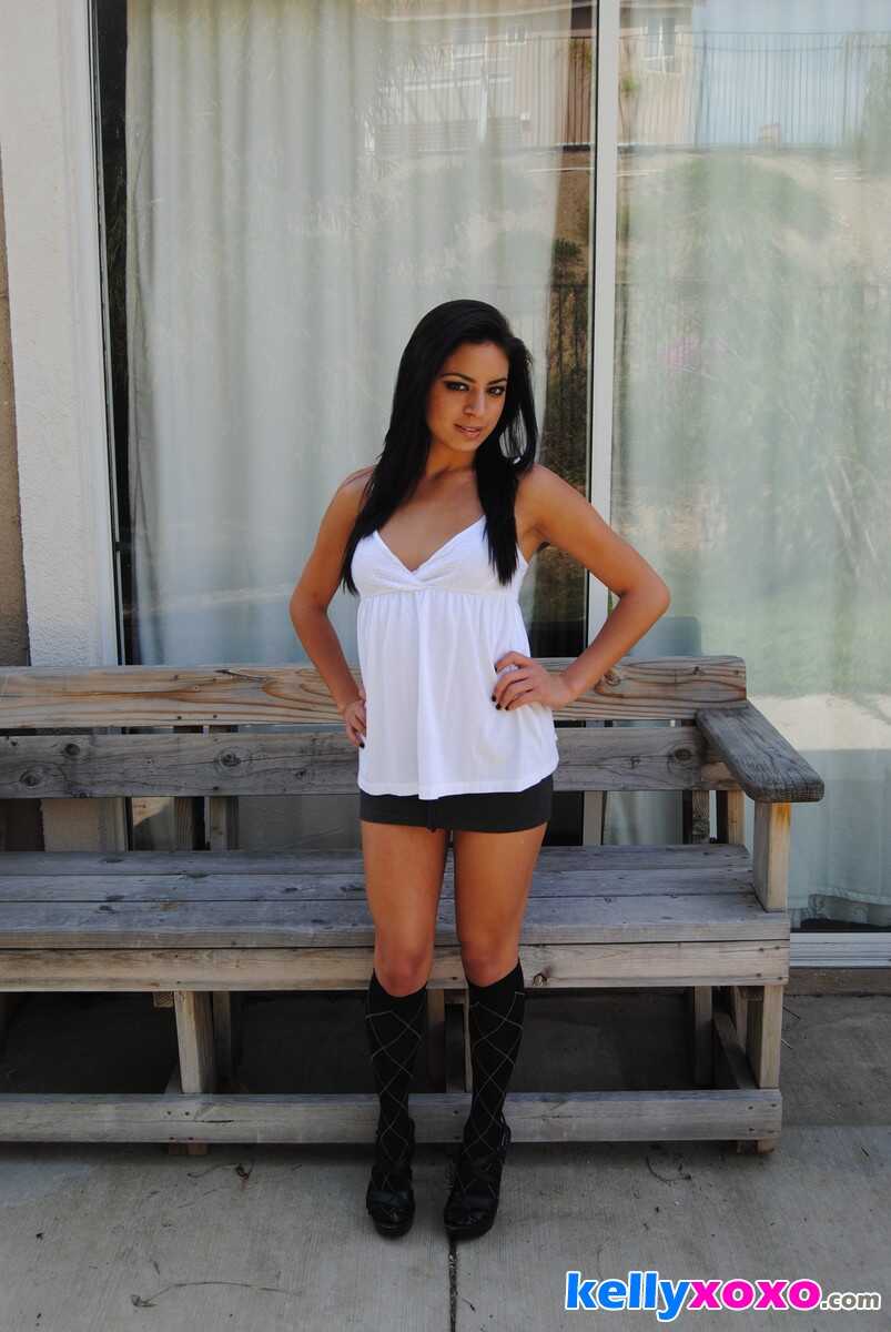 Petite Kelly Xoxo's Kinky Thong Slide: A Bent-Over View of her Curvy Latina Ass in Knee Socks! - Kelly Xoxo