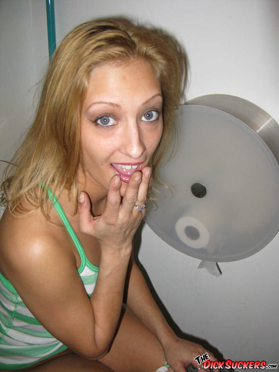 Blonde girl Marley Rain takes a cock to the face in the mirror while sucking on another one - Marley Rain