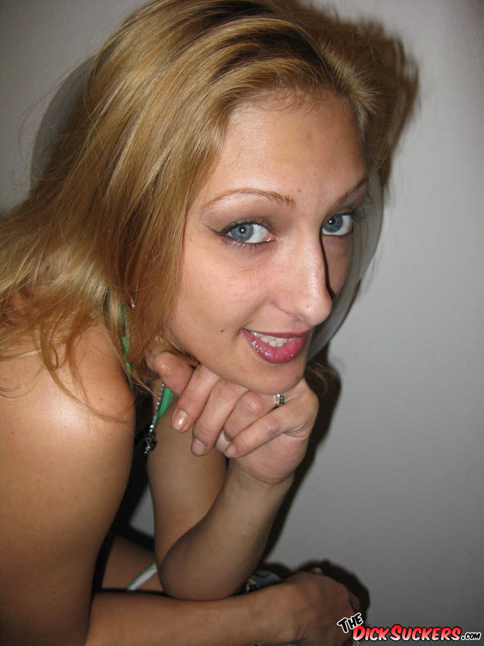 Blonde girl Marley Rain takes a cock to the face in the mirror while sucking on another one - Marley Rain