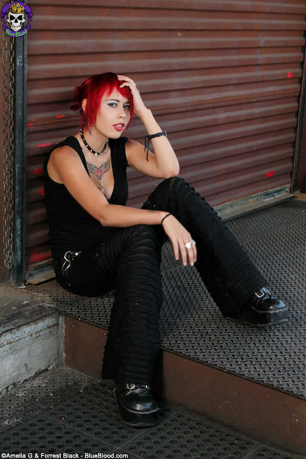 Scarlet Starr's Gothic Night: Uncapping Her Nipples in Black Boots While Stripping Down to Red Knee High Leather Boot...