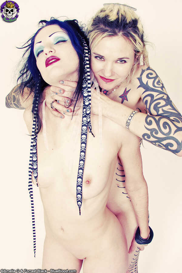 Scarred and Tattooed Lesbian BDSM with Goth Girls Voltaire and Scar