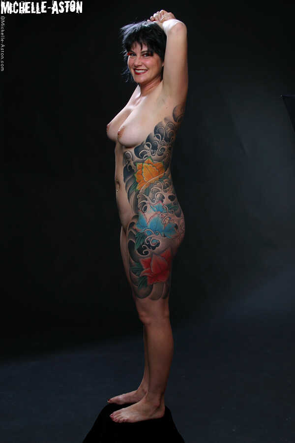 Michelle Aston Naked Tattooed MILF Posing for the Camera