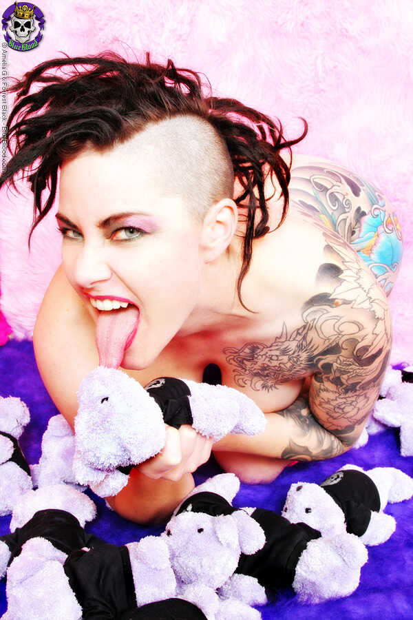 Stuffed Animals as a Coverup: Tattooed Chick Michelle Aston Gets Naughty! - Michelle Aston