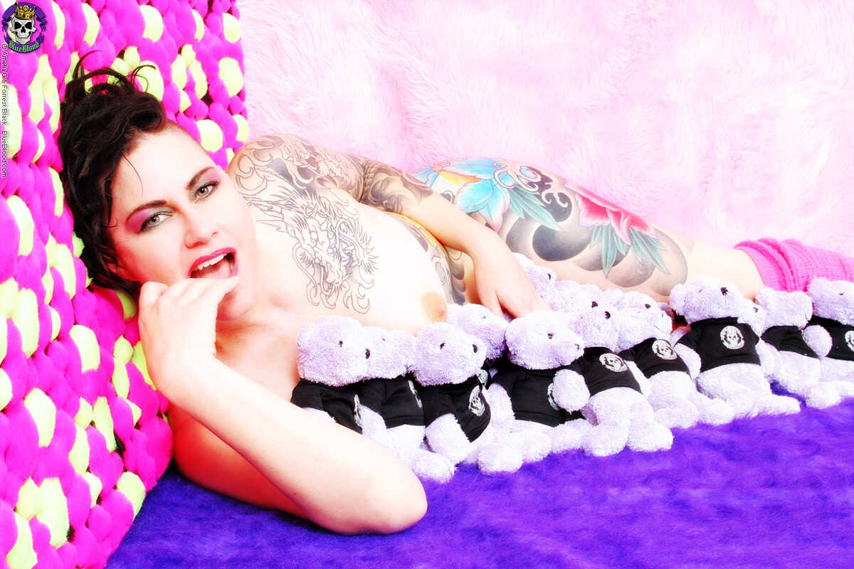 Stuffed Animals as a Coverup: Tattooed Chick Michelle Aston Gets Naughty! - Michelle Aston