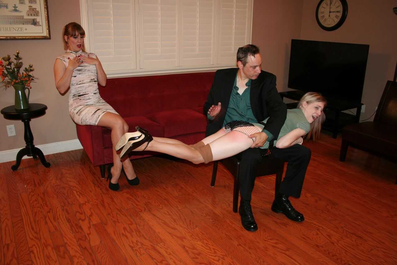 Naughty Leggy Blonde Violet Gets Spanked By Nikki Rouge's Husband While Wearing Sexy Red Pantyhose - Nikki Rouge, Vio...