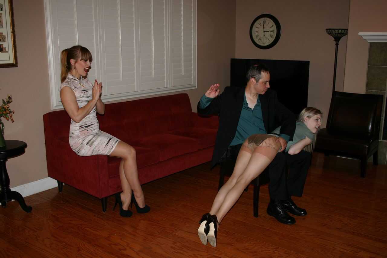 Naughty Leggy Blonde Violet Gets Spanked By Nikki Rouge's Husband While Wearing Sexy Red Pantyhose - Nikki Rouge, Vio...