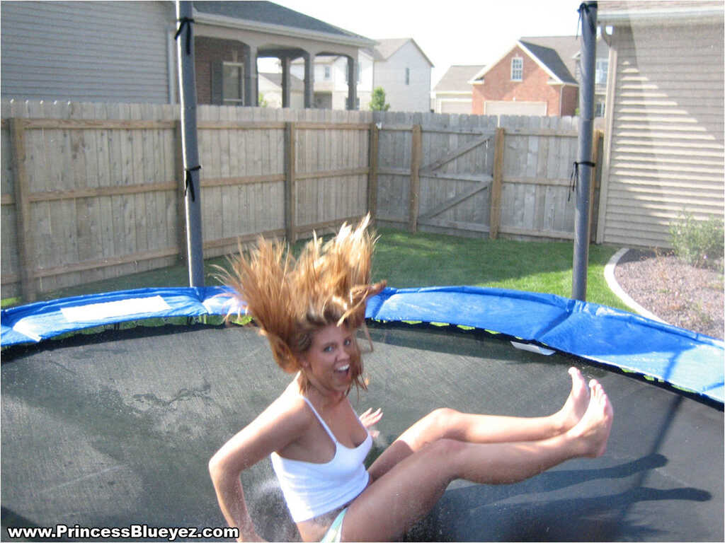 Blueyed Cass Bouncing in Undies on Trampoline