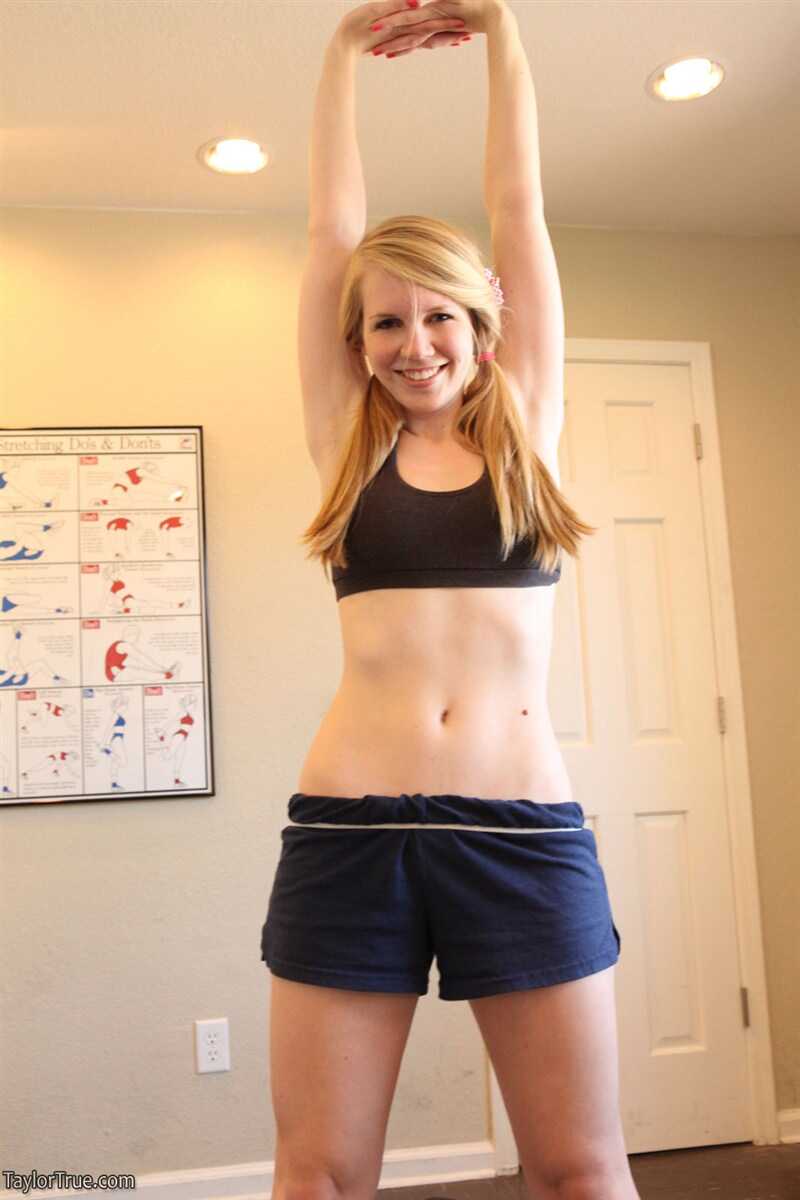 Blonde amateur Taylor True shows off her tight fitness ass in pigtails at the gym - Taylor True