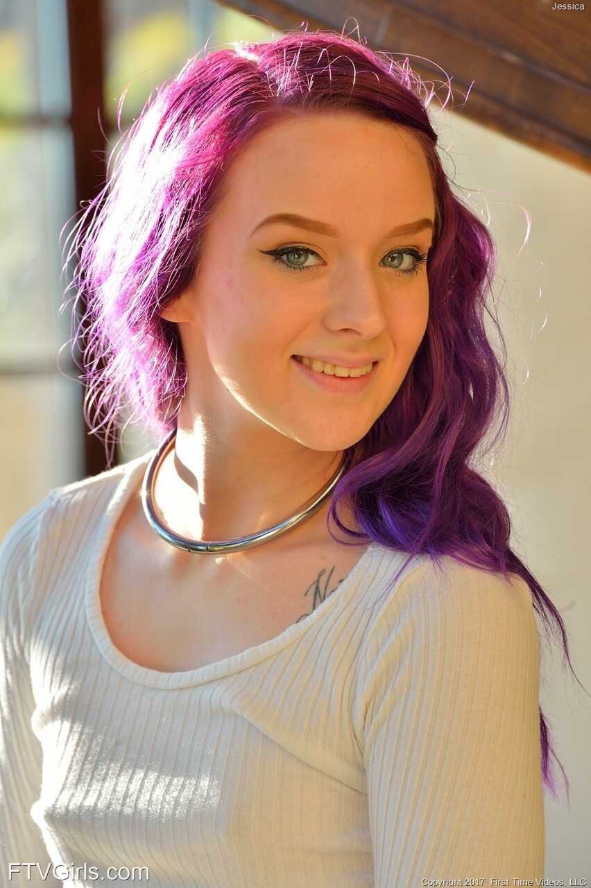 Purple-haired Jessica stretches her tight teen pussy wide open for self fisting! - Jessica Kay