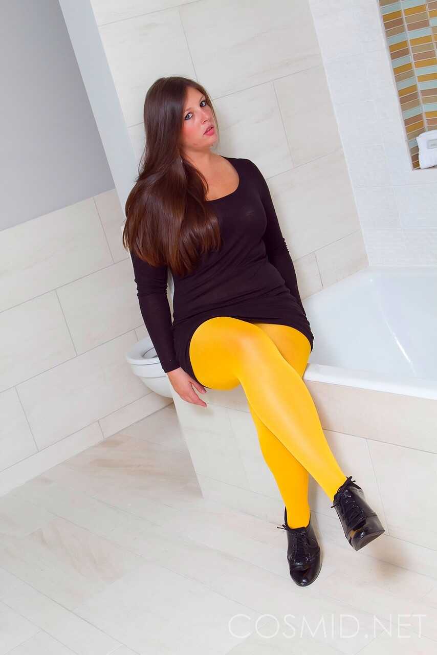 Yellow Tights Fetish Long Haired Amateur Kate Greene Covers Her Naked Tits - Kate Greene