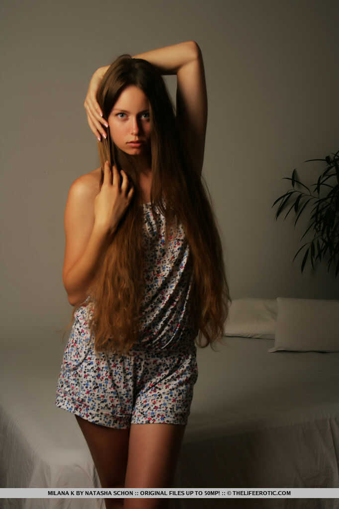 Naked Long Haired Teen Crawls Into Bed Milana K's Nude Body and Sensual Moves Steal the Show - Milana K