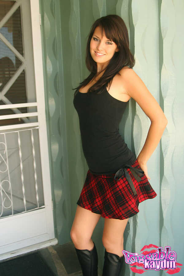 Sexy Kaydin Exposes Her Upskirt Panties While Flashing Her Curvy Ass Outside The Front Door - Kaydin