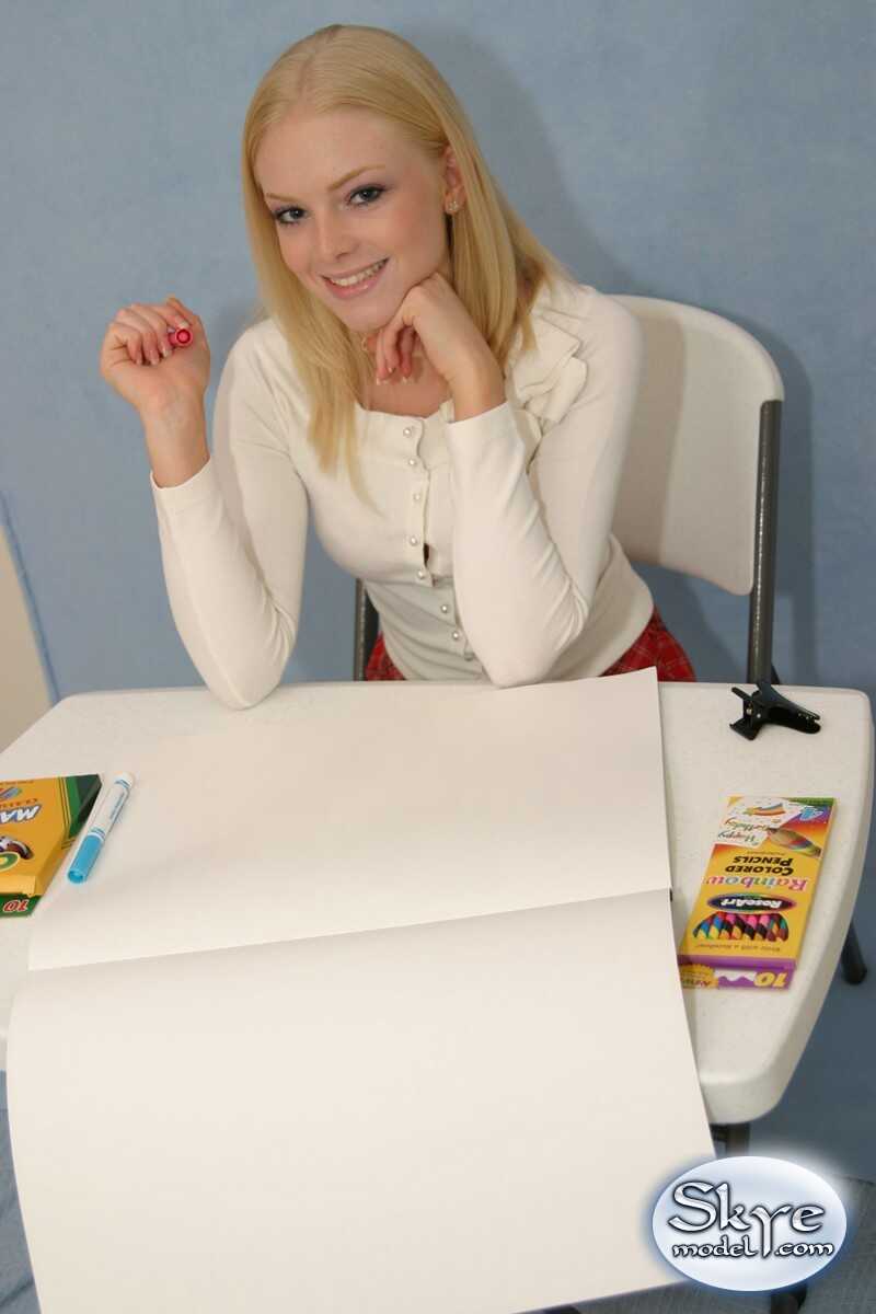 Blonde Schoolgirl Skye Model Exposes Her Upskirt Underwear During SFW Action - Skye Model