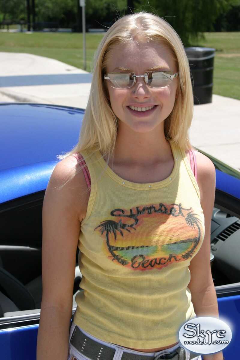 Sexy Skye in Jeans: Tempting Shorts and No Panties  Blonde Nerdy Teen's Car Adventure  Skye Gets Handsy with the Camera 