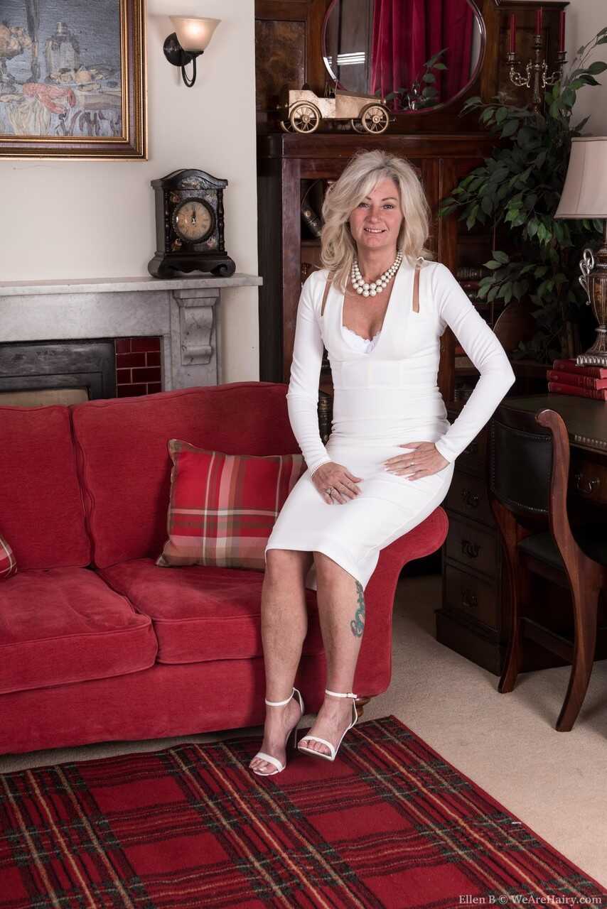 Blonde MILF Ellen B Shaves Her Bush and Poses with Her Hairy Pussy for the Camera - Ellen B