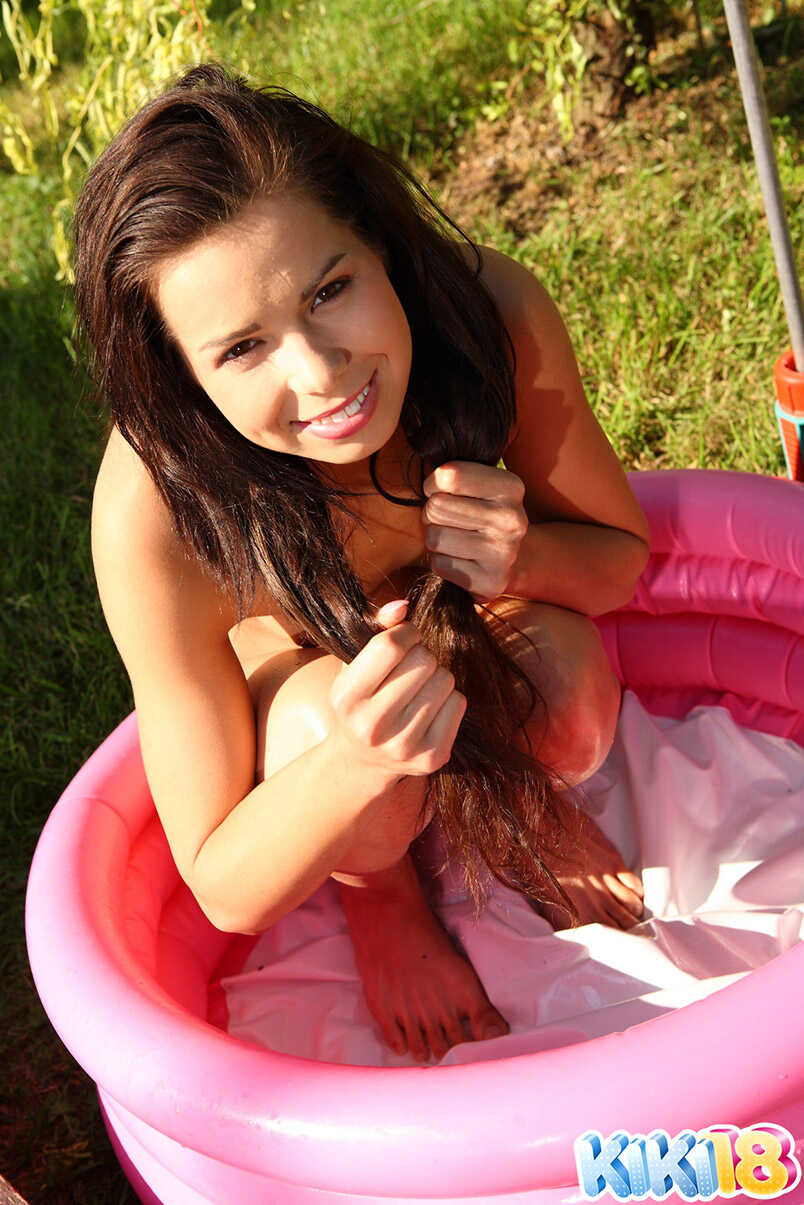 Barely Legal Beauty in the Backyard Pool: Kiki's Skinny Dip - Kiki 18