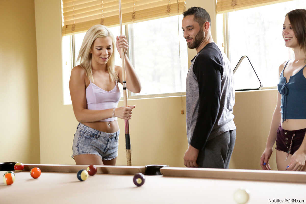 Hardcore slut playing strip pool end up fucking in wild cock sucking 3some with Sydney Cole, Tiffany Watson and Zoey Laine...