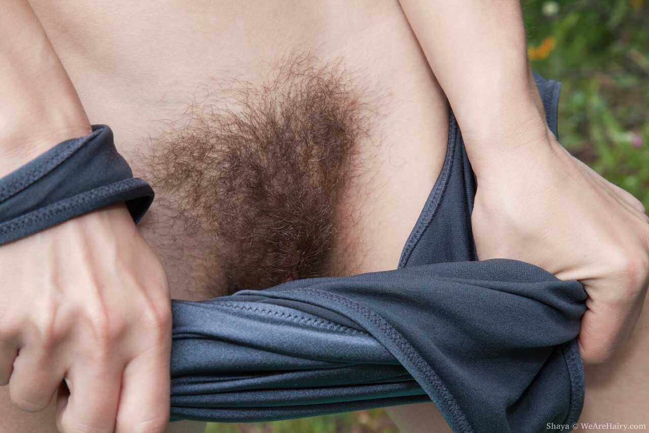 Horny little Shaya jams a big dildo in her hairy beaver on the picnic blanket while spreading her hairy pussy for the came...