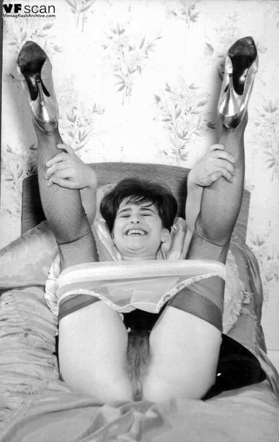 Hairy cunts in nylons and garters vintage housewives show off their hairy pussies in retro lingerie - 