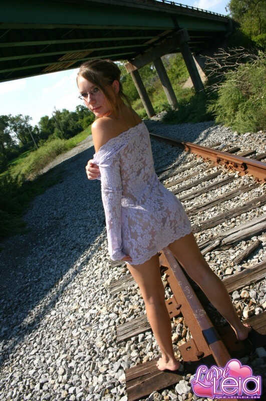 Amateur Solo Girl Sets Fire to Train Tracks in Tight Dress and Glasses