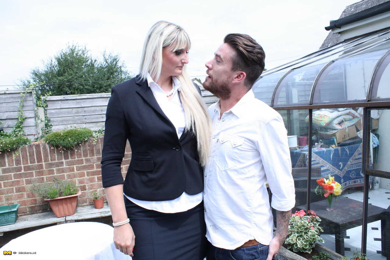 Tall UK Woman's Mature Blowjob Over Outdoor Table by Toy Boy Leads to Tall BBW Doggy Style - 