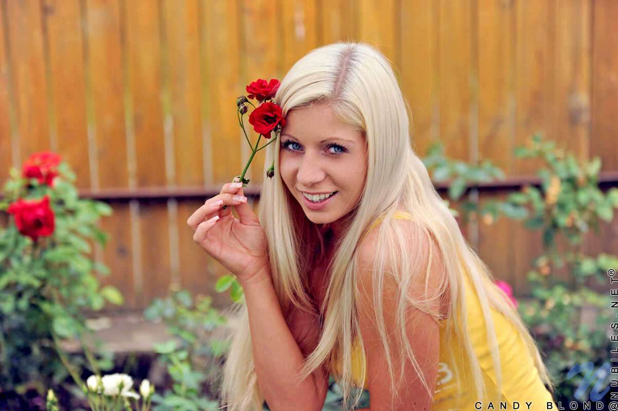 Candy's Striped Sock Slut Show: A Blonde Teen's Naughty Yard Display of Her Firm Tits and Twat - Candy Blond