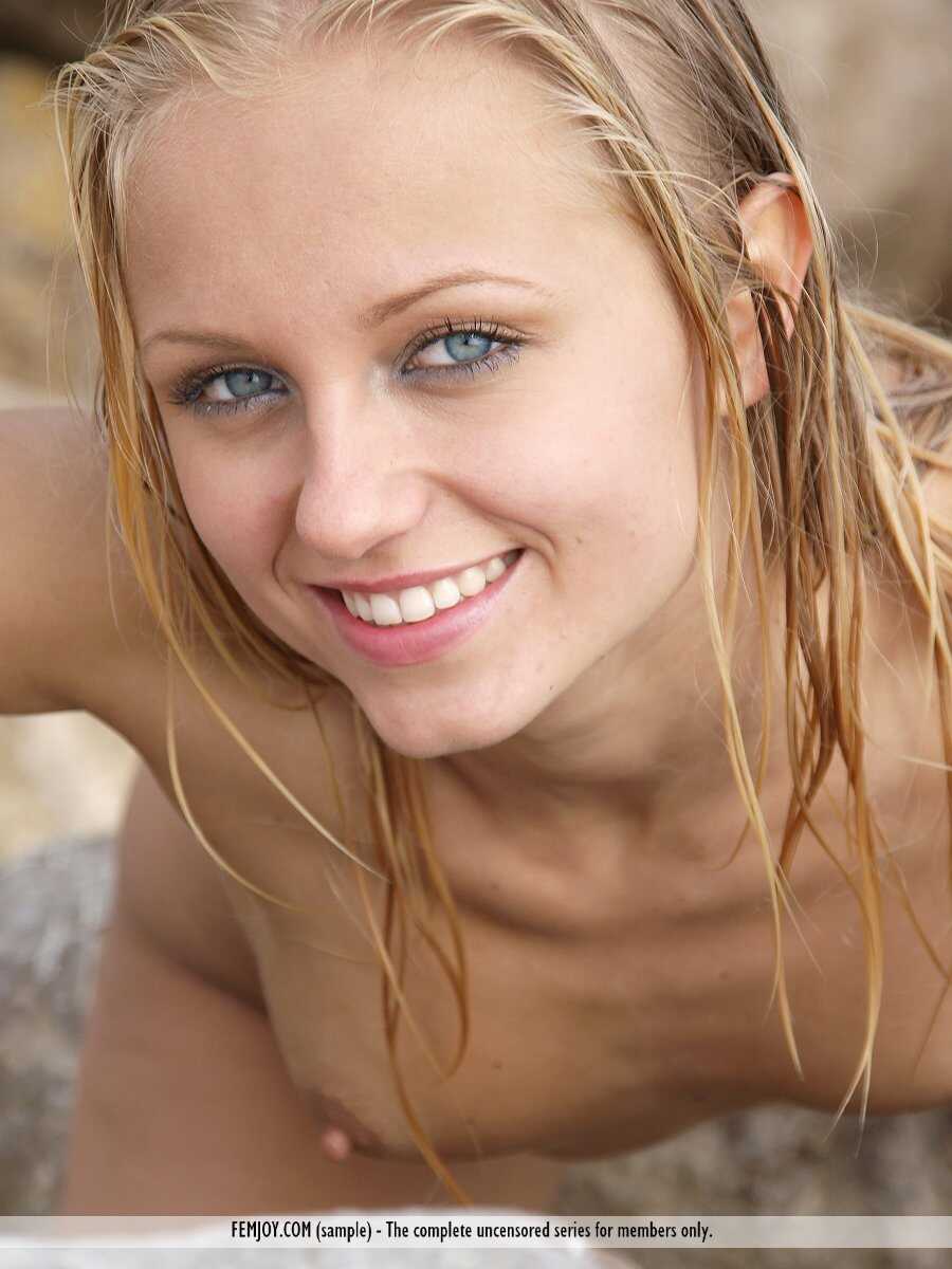 Thin blonde Hella's wet ass and pussy on the rocky shore - Hella