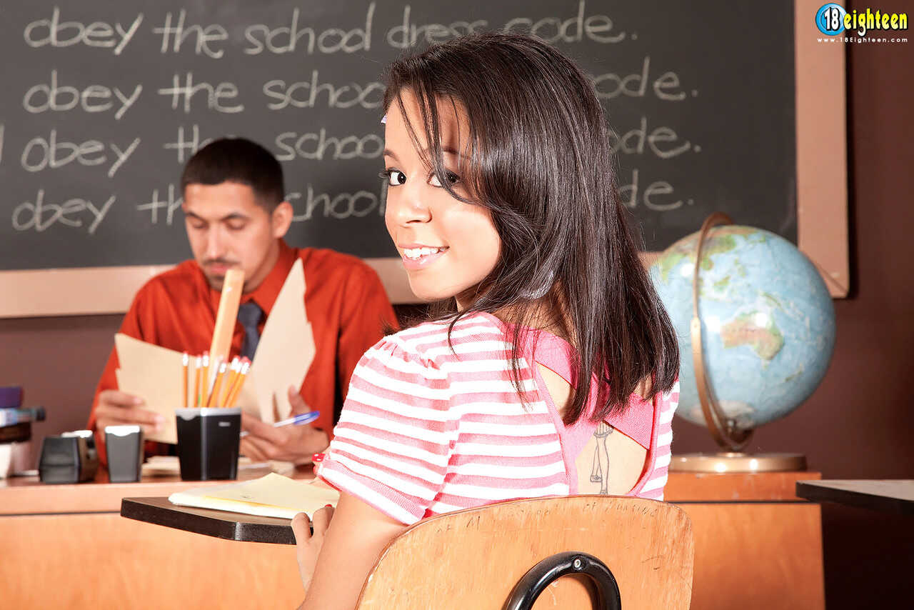 Detention Desires: Cute 18 Year Old Samantha Mendez Gets Naughty with Her Teacher Juan Largo in the Classroom - Samantha M...