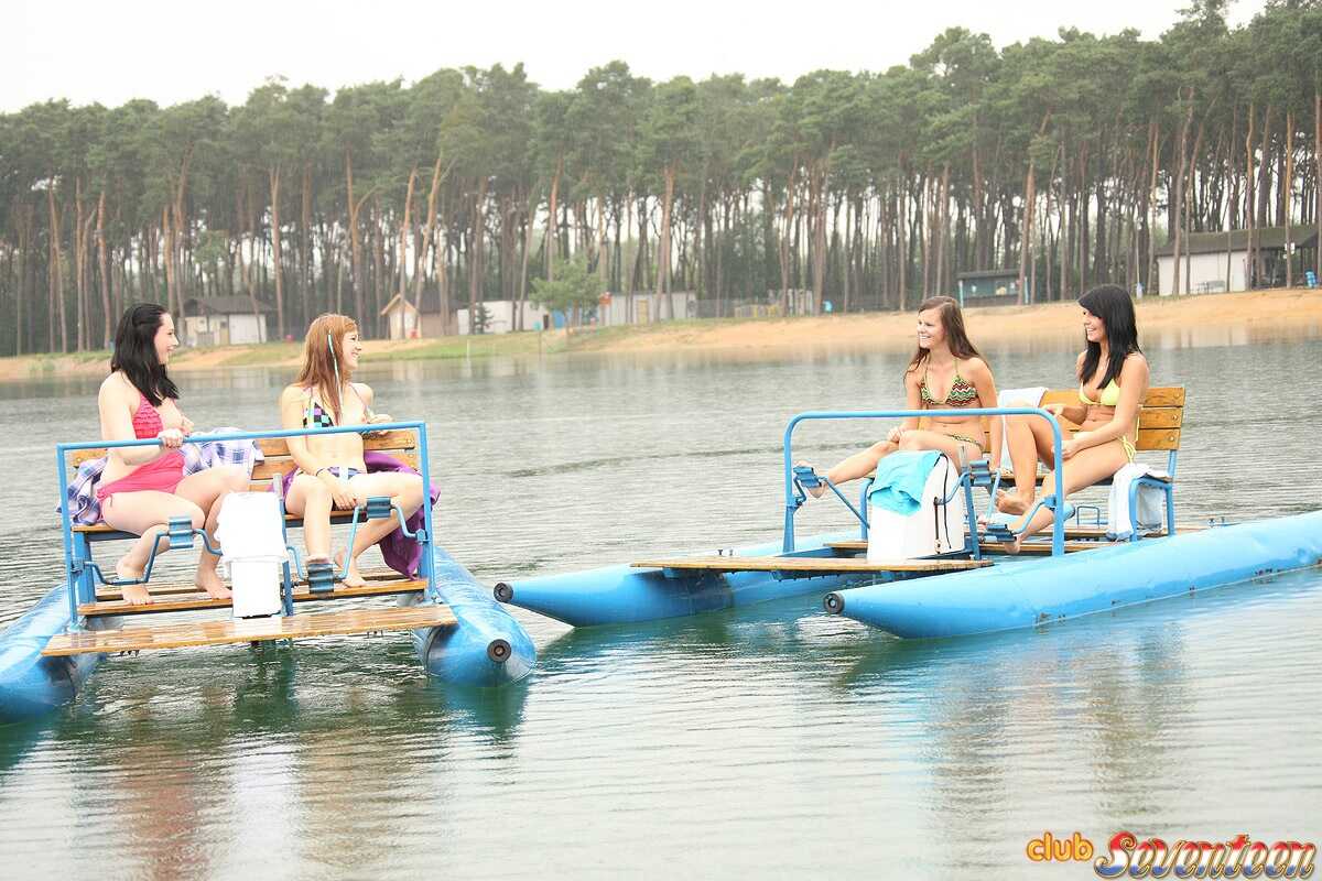 Young Lesbian Pontoon Paddle Boat Nudists Have Sex on the Beach! - Alexis Crystal, Simone K