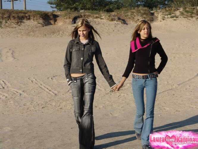Katrina and Laura's Bare Chest Lick Fest on the Nude Beach - Laura, Katrina