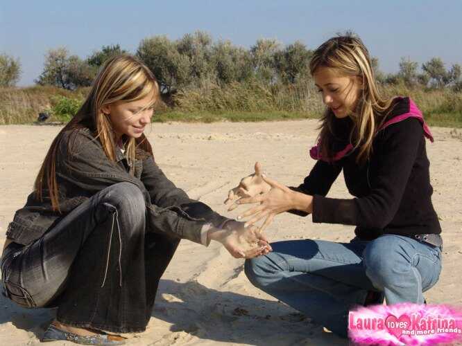 Katrina and Laura's Bare Chest Lick Fest on the Nude Beach - Laura, Katrina