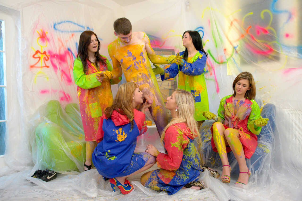 Victoria Blaze and Rihanna Samuel lead a Reverse Gangbang with Body Paint for their Young Girlfriends - Victoria Blaze, Ri...