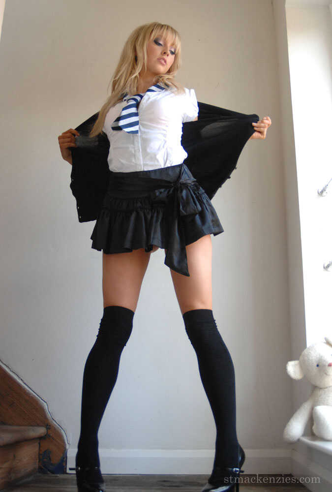 Elle Parker's Naughty Lace Panties: A Hot Blonde Schoolgirl Sheds Her Uniform for a Topless Photoshoot - Elle Parker