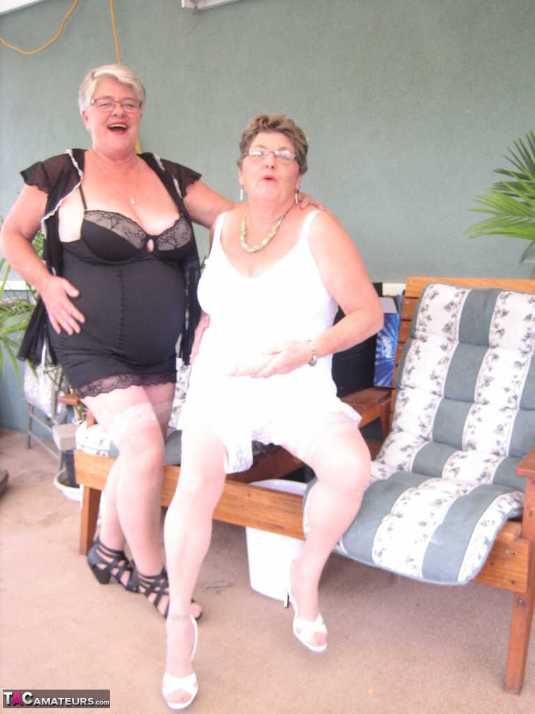 Fat old women Girdle Goddess & Grandma Libby hold their boobs after dildo play with a granny lesbian twist!