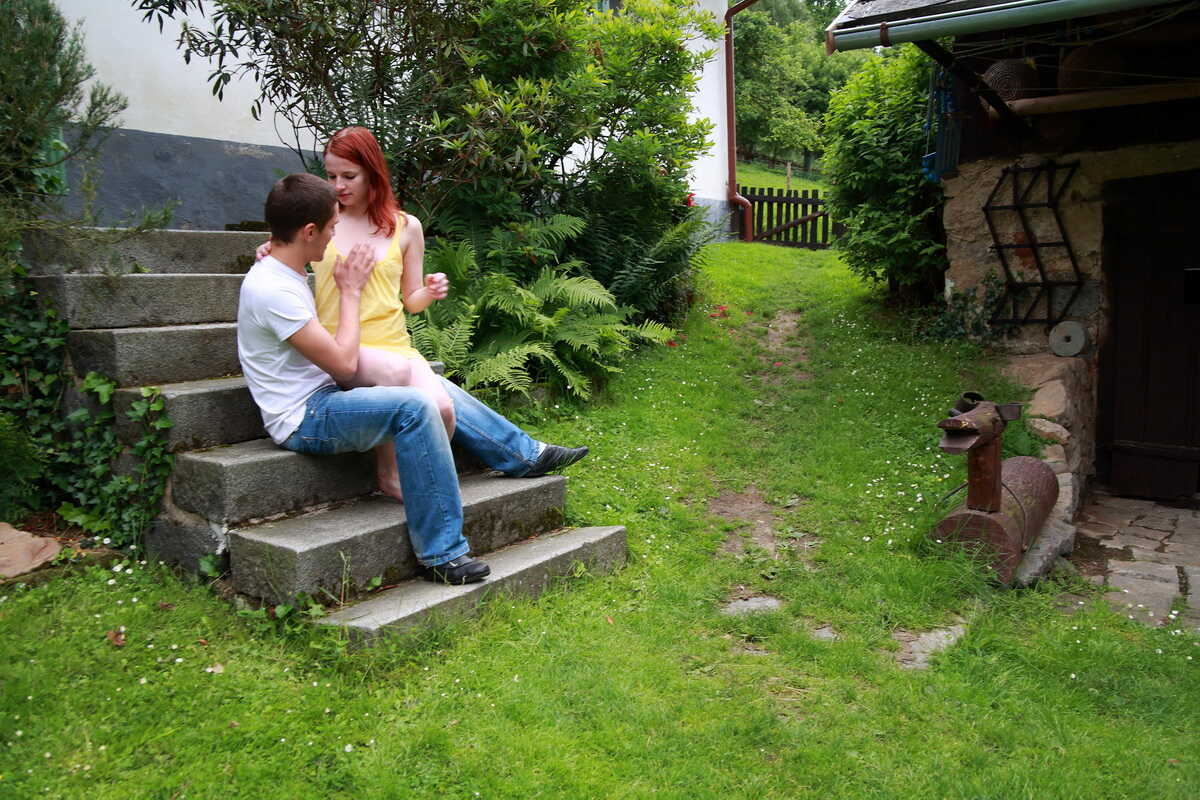 Blonde Bombshell Makes Love in the Garden with Her Handsome Boyfriend - Jarmila, Aleksej