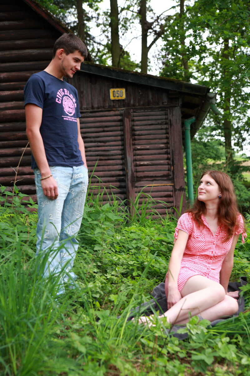 Redheaded Loverboy and His Naughty Little Riding Hood Make Love in the Woods