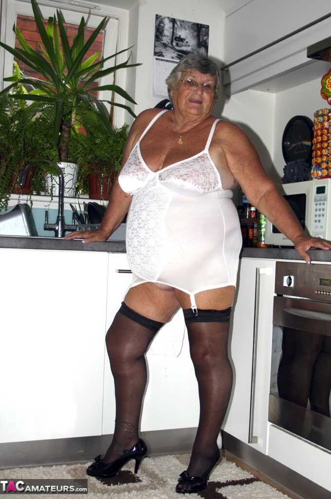 Granny's Big Boobs: Obese Nan Grandma Libby Releases Her Tits and Snatch from Vintage Lingerie - Grandma Libby