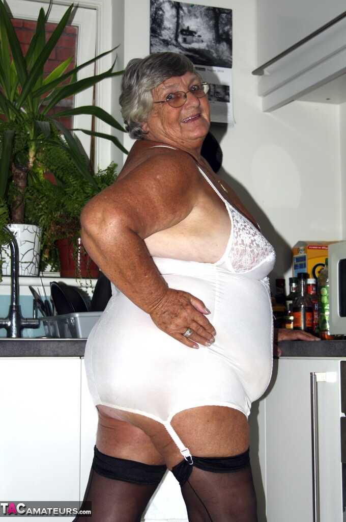 Granny's Big Boobs: Obese Nan Grandma Libby Releases Her Tits and Snatch from Vintage Lingerie - Grandma Libby