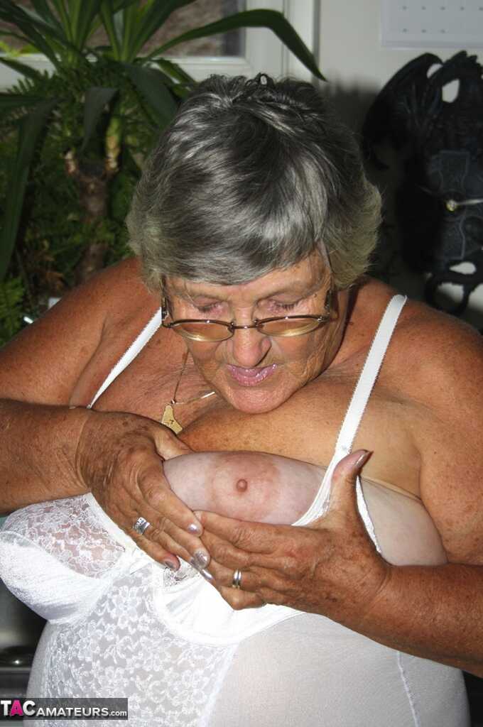 Granny's Big Boobs: Obese Nan Grandma Libby Releases Her Tits and Snatch from Vintage Lingerie - Grandma Libby