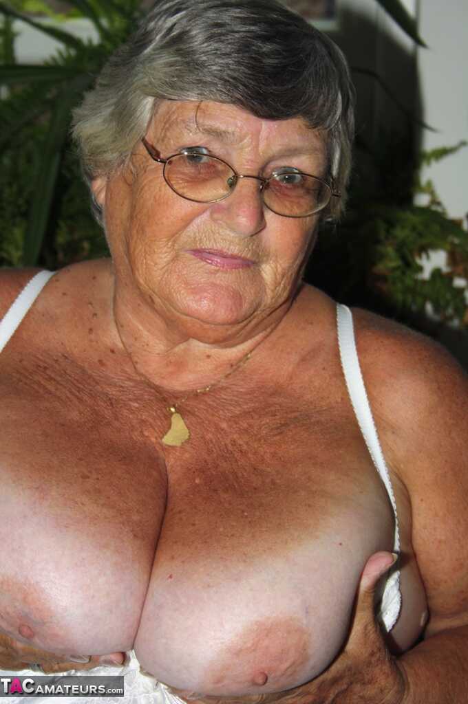 Granny's Big Boobs: Obese Nan Grandma Libby Releases Her Tits and Snatch from Vintage Lingerie - Grandma Libby