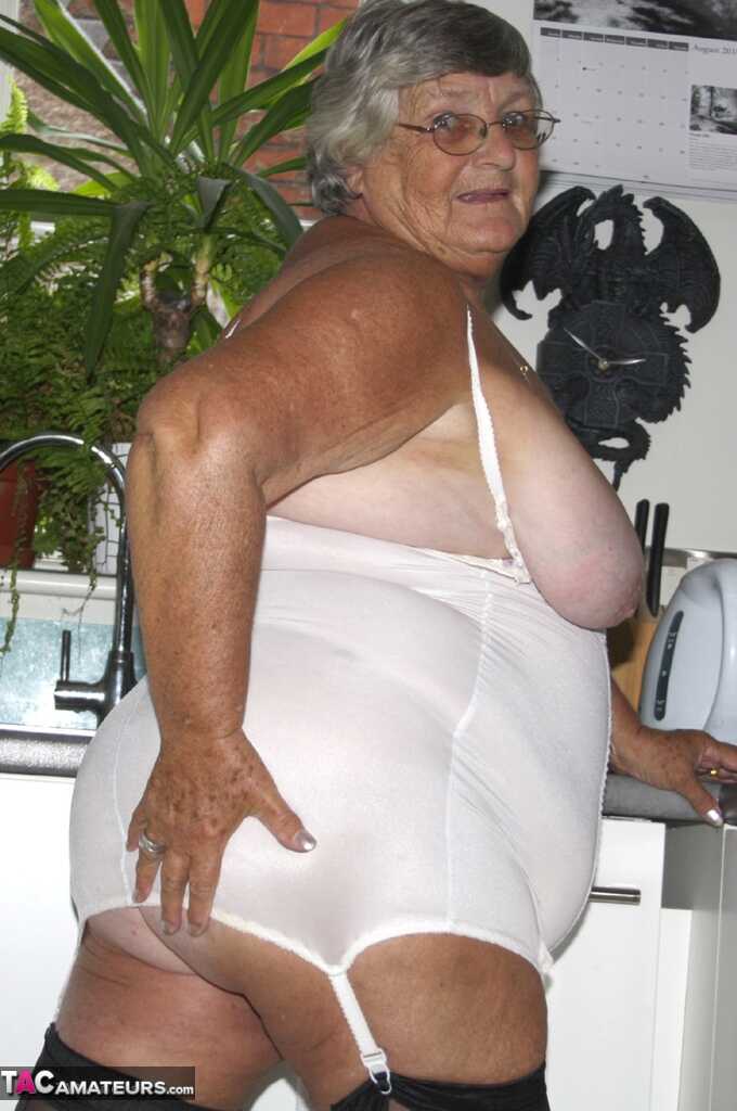 Granny's Big Boobs: Obese Nan Grandma Libby Releases Her Tits and Snatch from Vintage Lingerie - Grandma Libby