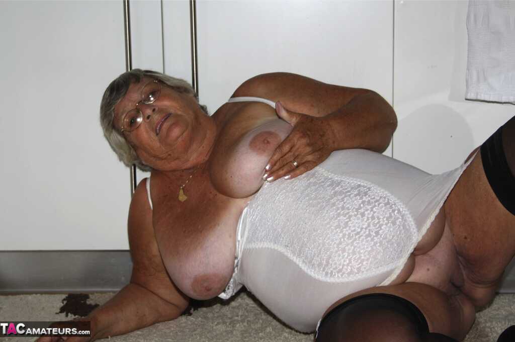 Granny's Big Boobs: Obese Nan Grandma Libby Releases Her Tits and Snatch from Vintage Lingerie - Grandma Libby